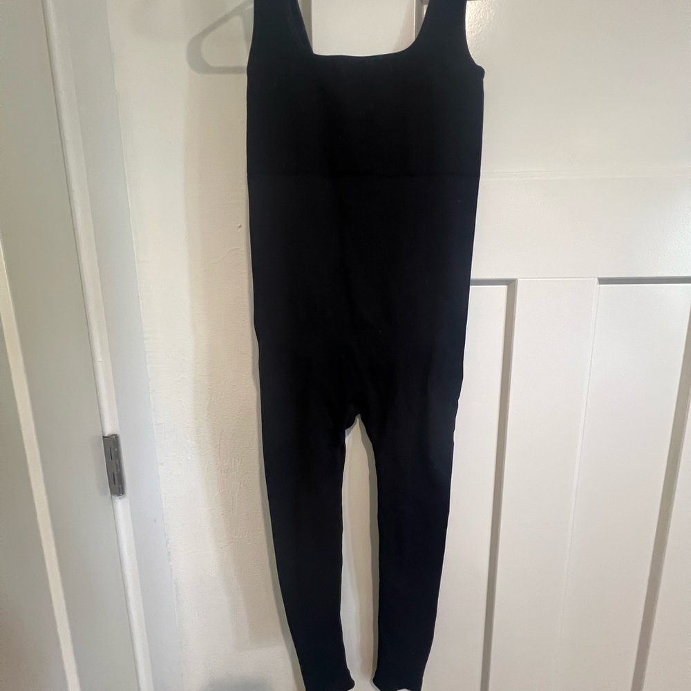Popilush Black Ribbed Jumpsuit.